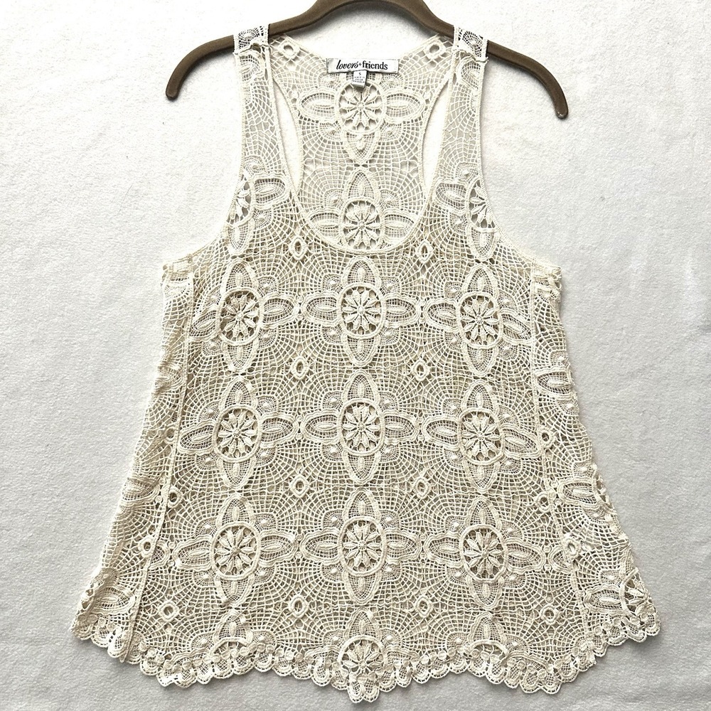 Lovers + Friends S Small Ivory Lace Crochet Top Boho Festival Summer‎ Tank